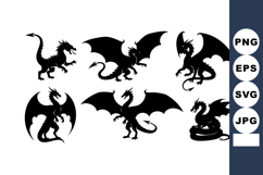 Black silhouette dragons in various poses mythical creatures Product Image 1