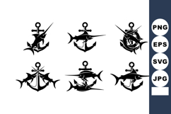 Anchor and fish vector icons combining marine and nautical t Product Image 1