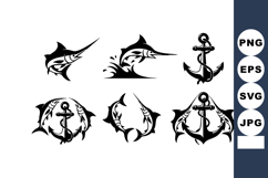 Swordfish and anchor vector design with fish circle and nau Product Image 1