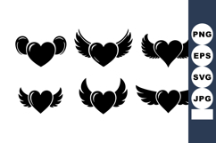 Black heart wing icons with different wing styles and shape Product Image 1