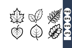 Six different black and white leaf outlines vector design wi Product Image 1