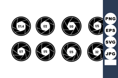 Camera Aperture Icons Showing Various F Numbers and Shutter Product Image 1