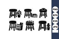 Rustic wooden stools with decorative plants and books vector Product Image 1