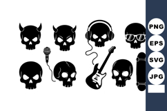 Rock music skull icons with microphone guitar headphones sun Product Image 1