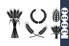 Wheat ears bundle and laurel wreath vector silhouettes for a Product Image 1