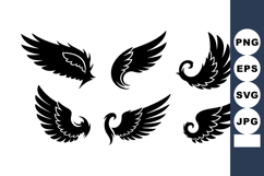 Black bird wings vector collection with various feather shap Product Image 1