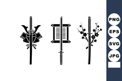 Japanese katana sword vector with samurai helmet scroll and Product Image 1