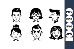 Diverse male and female cartoon faces with unique hairstyles Product Image 1