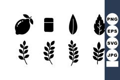 Lemon fruit leaf salt shaker and herb branch silhouette icon Product Image 1