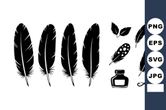 Feather silhouette vector with ink bottle and infinity symb Product Image 1