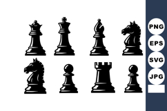 Black chess pieces with king bishop knight pawn rook design Product Image 1
