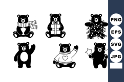 Cute black bear characters with scarf gift lights stars and Product Image 1