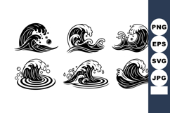 Ocean waves vector with stylized water splash designs in bl Product Image 1
