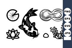 Koi Fish Vector with Lotus Flower Pond Water Plants and Ripp Product Image 1