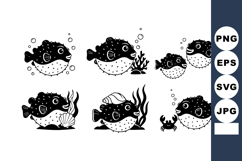 Puffer Fish Cute Vector Collection with Underwater Plants Cr Product Image 1