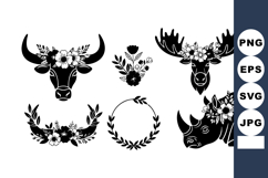 Animal heads decorated with floral wreaths and wreath circle Product Image 1