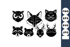 Animal faces vector collection including owl, fox, cat, racc Product Image 1