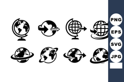 Globe icons with arrows in black and white vector showing e Product Image 1