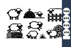 Sheep and farm animals vector with barn, haystack, fence, l Product Image 1