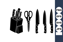 Kitchen knives with knife block and scissors silhouette vect Product Image 1
