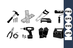 Construction tools vector with hammer saw drill pliers glov Product Image 1
