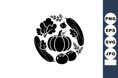 Black silhouette of pumpkin tomato cucumber and leafy vegeta Product Image 1