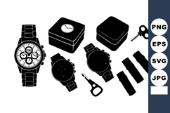 Watch with winding key and storage boxes black silhouette ve Product Image 1