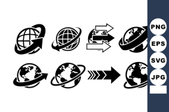 Globe icons with arrows and orbit rings symbolizing global c Product Image 1