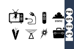 Broken Television with Plug Remote Control Static Icon Vect Product Image 1