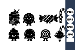 Candy and cupcakes vector icons black silhouette style swee Product Image 1