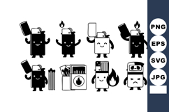 Cute cartoon lighters with smiling faces and fire flame vect Product Image 1