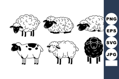 Sheep collection vector with black and white woolly animals Product Image 1