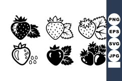 Strawberry fruit vector icons with leaves and seeds in black Product Image 1