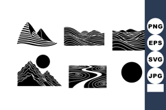 Abstract black and white mountain and wave line art vector d Product Image 1