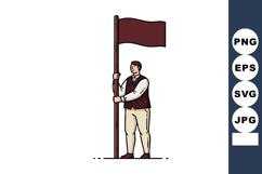 Man holding large brown flag standing in vintage clothing si Product Image 1