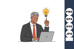 Businessman with gray hair having bright idea working on lap Product Image 1