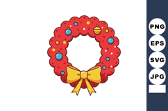 Christmas wreath with colorful baubles and yellow bow decora Product Image 1