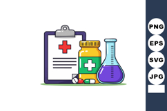 Medical clipboard with prescription bottle and laboratory fl Product Image 1