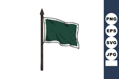 Green flag on wooden pole with white border fluttering in wi Product Image 1