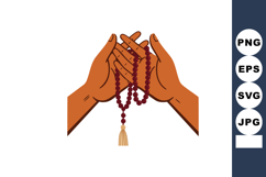 Hands holding prayer beads with tassel in spiritual meditati Product Image 1
