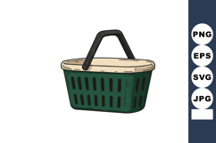 Green shopping basket with beige rim and black handles simpl Product Image 1