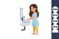 Young girl washing hands hygiene clean water sink bathroom h Product Image 1