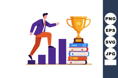 Businessman climbing bar chart steps reaching trophy on stac Product Image 1
