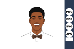 Smiling young man with curly hair wearing brown bow tie and Product Image 1