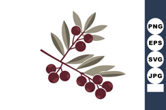 Olive branch with dark red berries and muted green leaves ve Product Image 1