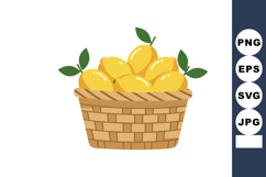 Basket of fresh yellow lemons with green leaves vector illus Product Image 1