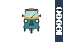 Auto rickshaw front view vehicle design with teal blue and y Product Image 1