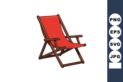 Red fabric deck chair with wooden frame for outdoor relaxati Product Image 1
