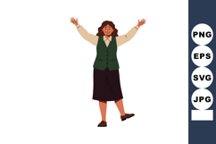 Woman standing with arms raised wearing green vest and black Product Image 1