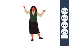 Woman standing with raised hands wearing green vest and blac Product Image 1